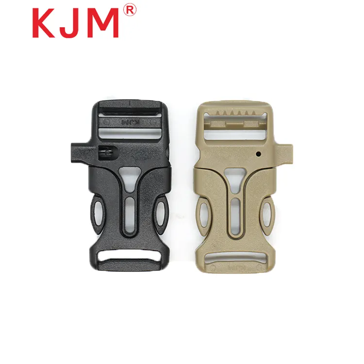 KJM China Factory Outdoor Hiking Backpack Accessories Pom Recycled Plastic Side Release Survival Bracelet Buckles Whistle Clasp