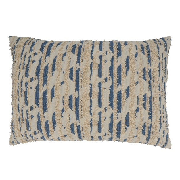 Oversized Poly filled Textured And Printed Lumbar Throw Pillow Blue Saro Lifestyle