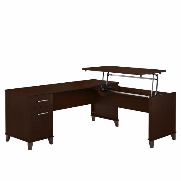 Bush Furniture Somerset 72W 3 Position Sit to Stand L Shaped Desk in Mocha Cherry