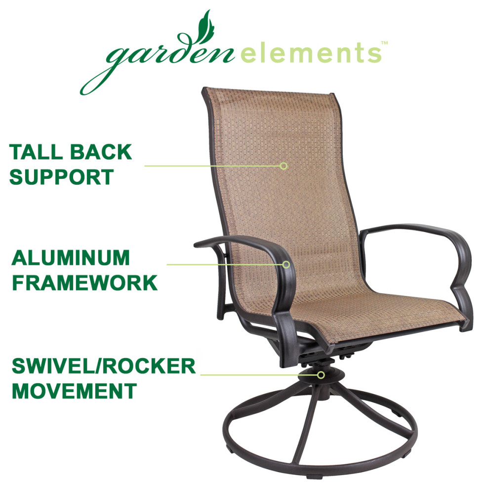 Garden Elements Outdoor Bellevue Metal Dining Patio Sling Rocker Chair  Brown   Transitional   Outdoor Dining Chairs   by Esbenshades Greenhouses  Houzz