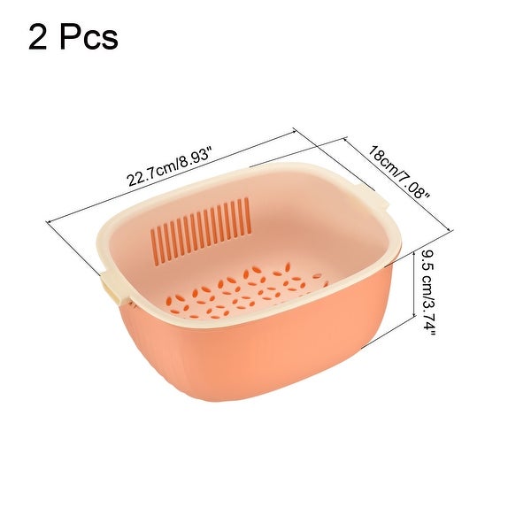 2PCS Kitchen Food Strainer Bowl Plastic Double Layered Drain Basket - 22.7 x 18 x 9.5 cm