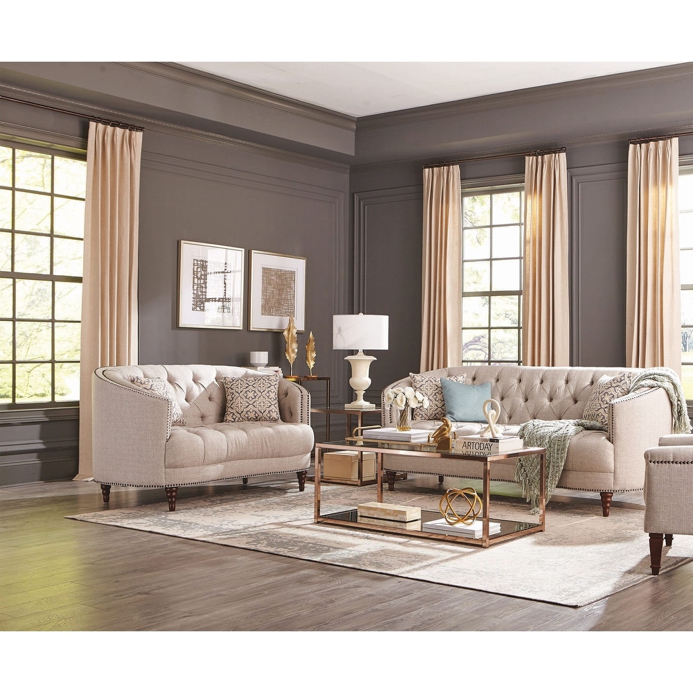 2 Piece Upholstered Sofa Set with Sloped Arm in Grey