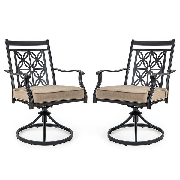 Gymax Patio Metal Swivel Chairs Set of 2 Fabric Bistro Rocker Chairs