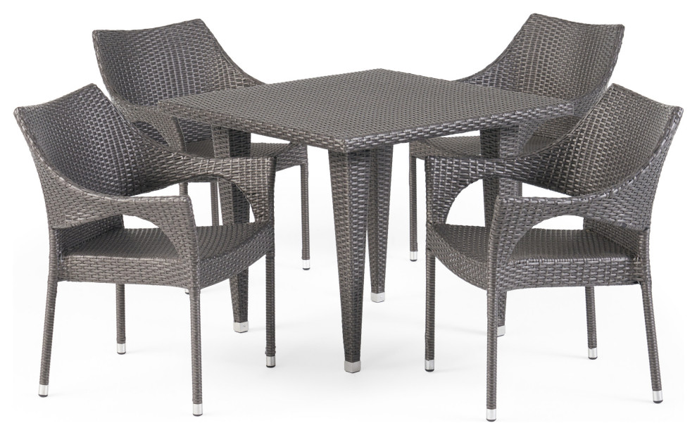 GDF Studio 5 Piece Alameda Outdoor Gray Wicker Dining Set   Tropical   Outdoor Dining Sets   by GDFStudio  Houzz