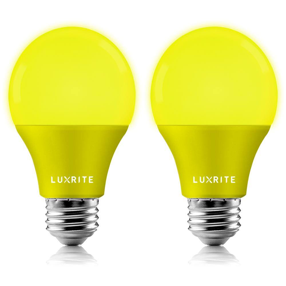 LUXRITE 60-Watt Equivalent A19 Bug LED Light Bulb Yellow Light Bulb (2-Pack) LR21490-2PK