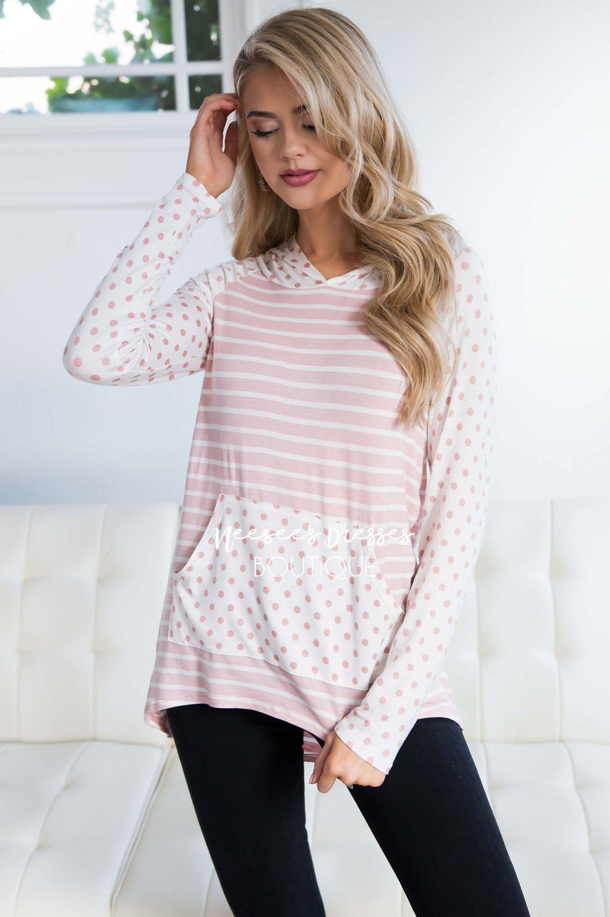 Striped Polka Dot Sleeve Hoodie