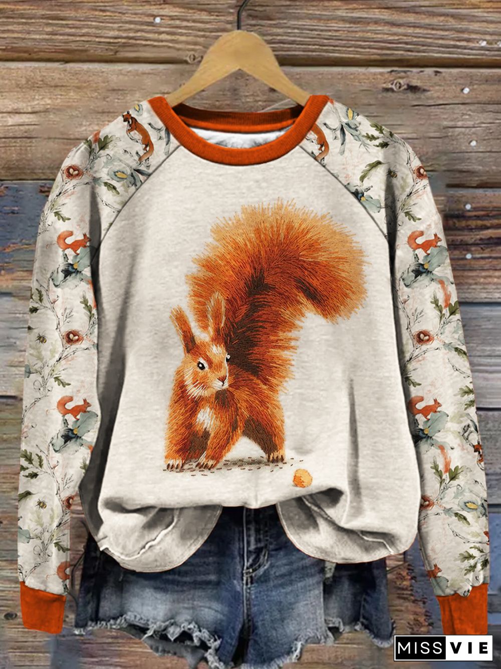 Into The Woods Squirrel Embroidery Art Vintage Sweatshirt