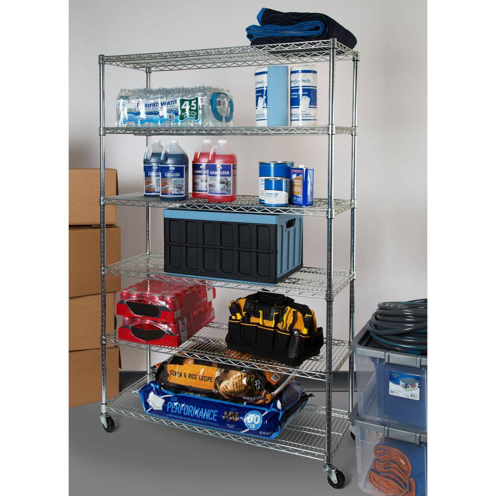 Seville Classics UltraDurable Silver 6-Tier NSF-Certified Steel Wire Garage Storage Shelving Unit (48 in. W x 72 in. H x 18 in. D) WEB563