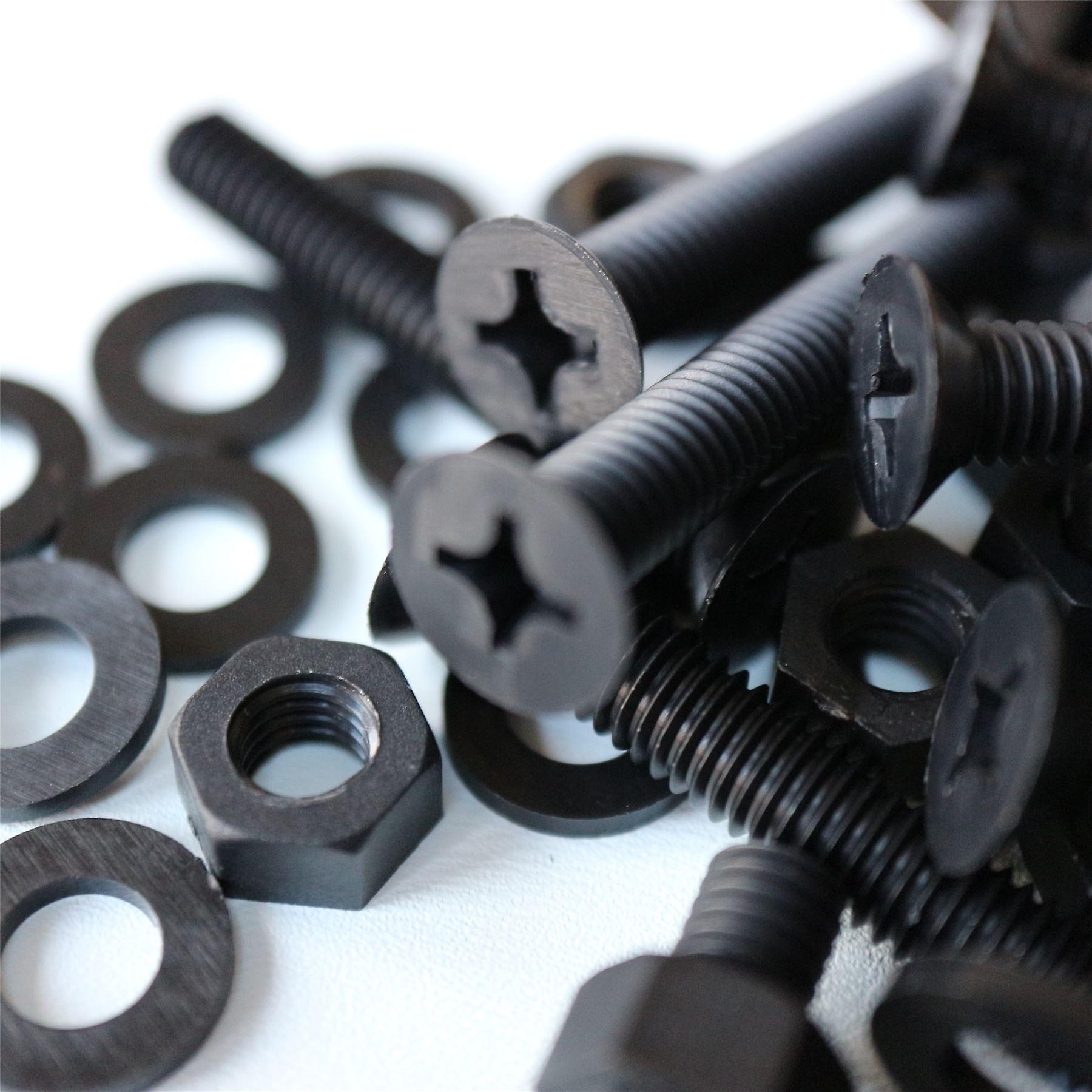 20x Black， Countersunk Cross Head， (PP)， M6 x 40mm， Plastic Bolts， Nuts and Washers - Screws