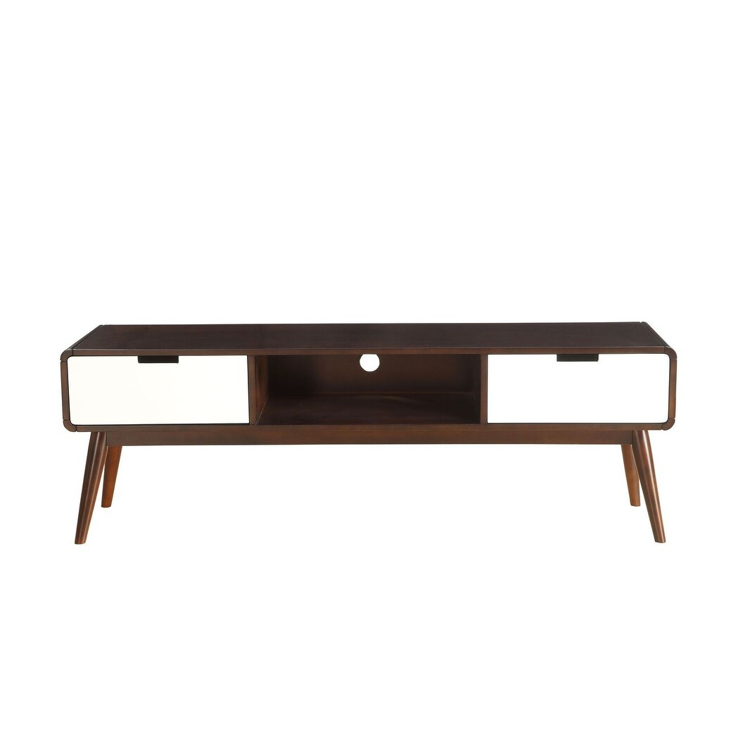 59'' EspressoandWhite Contrast Look Christa TV Stand with Wood Tapered Leg TV Cabinet Entertainment Center