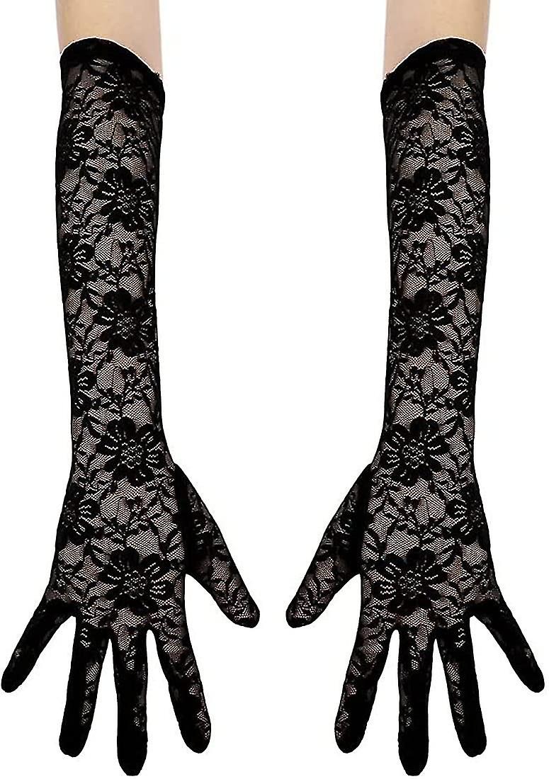 Women Long Black Lace Gloves 1920s Party Gloves Flapper Gloves Ladies Driving