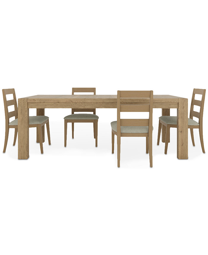 Furniture Davie Rectangle Dining 5pc Set (Table + 4 Side Chair Upholstered Seat Ladder Back)