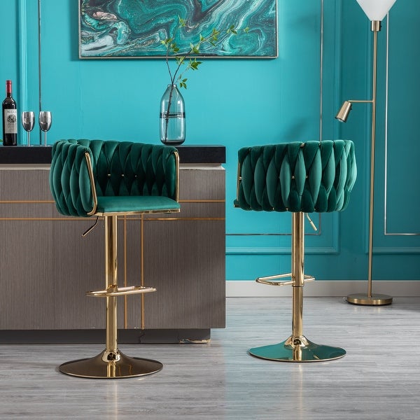 Modern Bar Stools Set of 2 Adjustable Mechanical Lifting Velvet and Golden Leg Simple Bar Stool