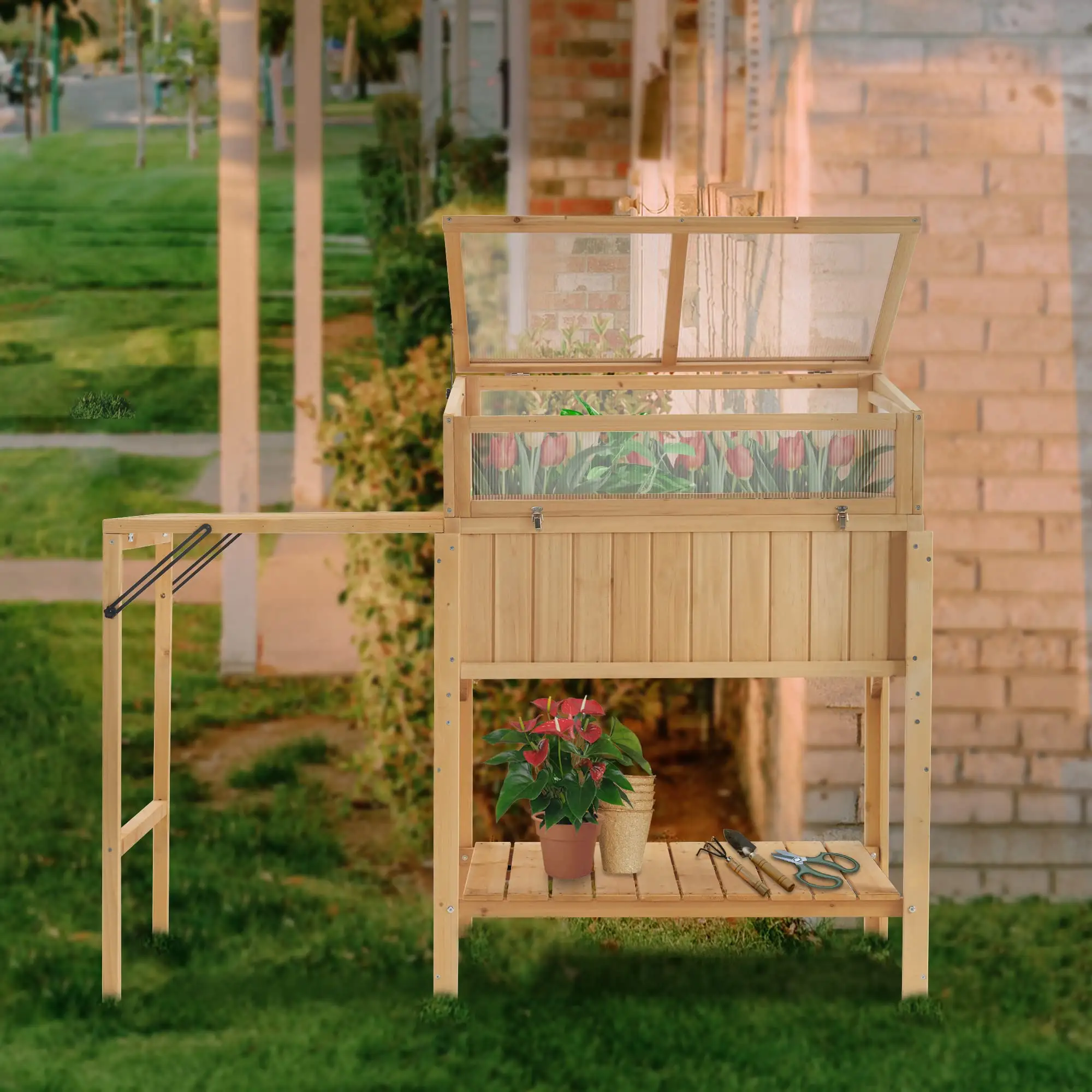 Cold Frame Greenhouse for outdoors  Raised Garden Bed Planter Box with Legs and Wooden Greenhouse  for outside winter