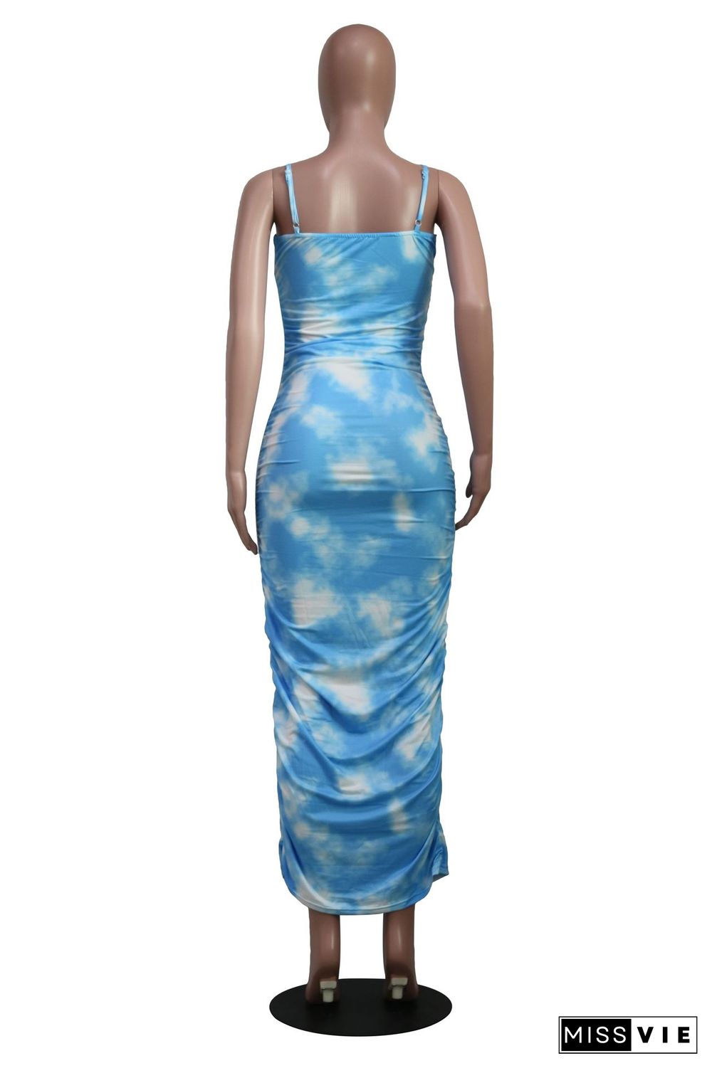 Sexy Tie-Dye Printed Ruffled Irregular Halter Maxi Dress