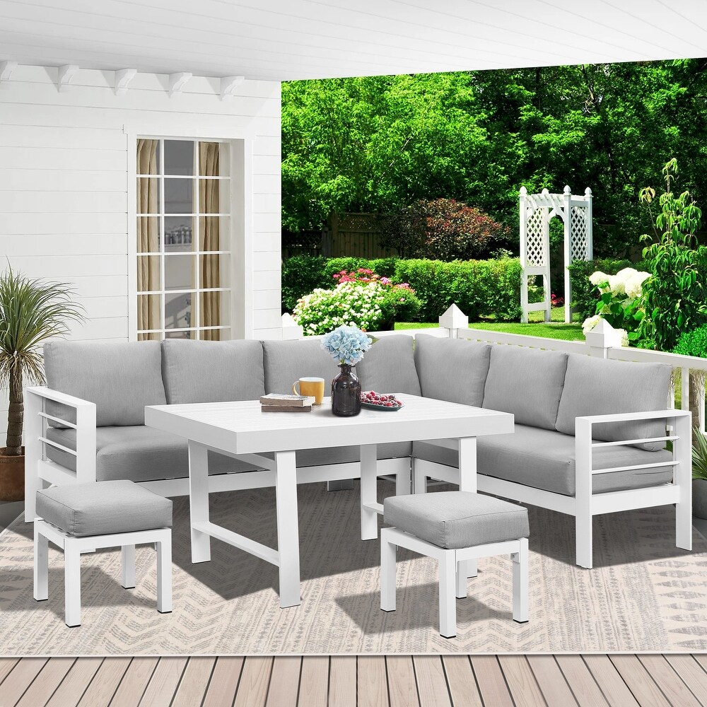 6 Pieces Aluminum Outdoor Dining Set with Thick Cushion