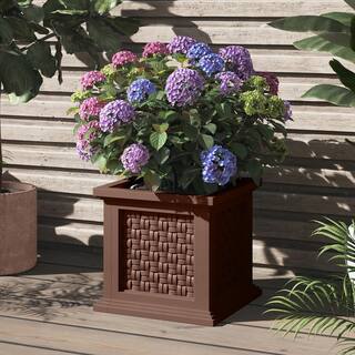 Pure Garden 14.65 in. Faux Rattan Planter Box Brown 50-LG1470