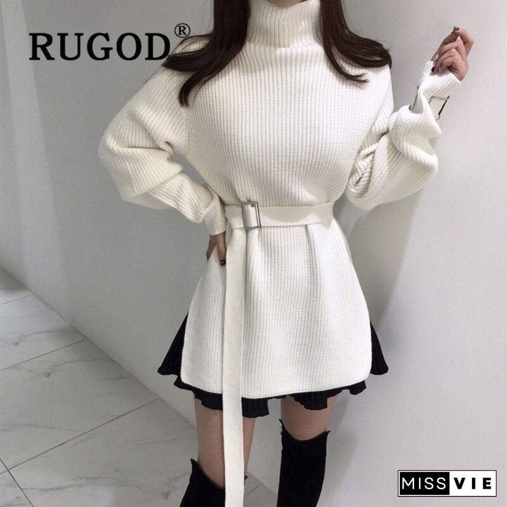 elegant tunic belted sweater dress women fashion turtleneck long sleeve knitted dress sexy split side mini dress vestidos