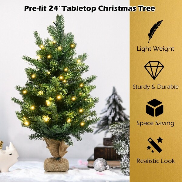 Gymax 24 Mini Artificial Christmas Tree Tabletop PreLit LED Fir Tree