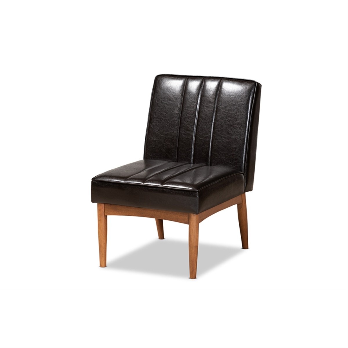 Wholesale Interiors Baxton Studio Daymond Mid-Century Modern Dark Brown Faux Leather Upholstered and Walnut Brown Finished Wood Dining Chair