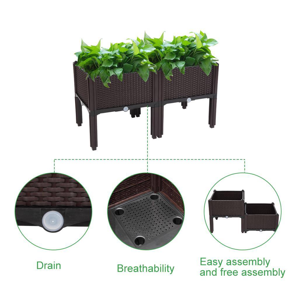 Winado 15 in. W x 10 in. H Brown Plastic Raised Garden Bed (2-Pack) 288053908485