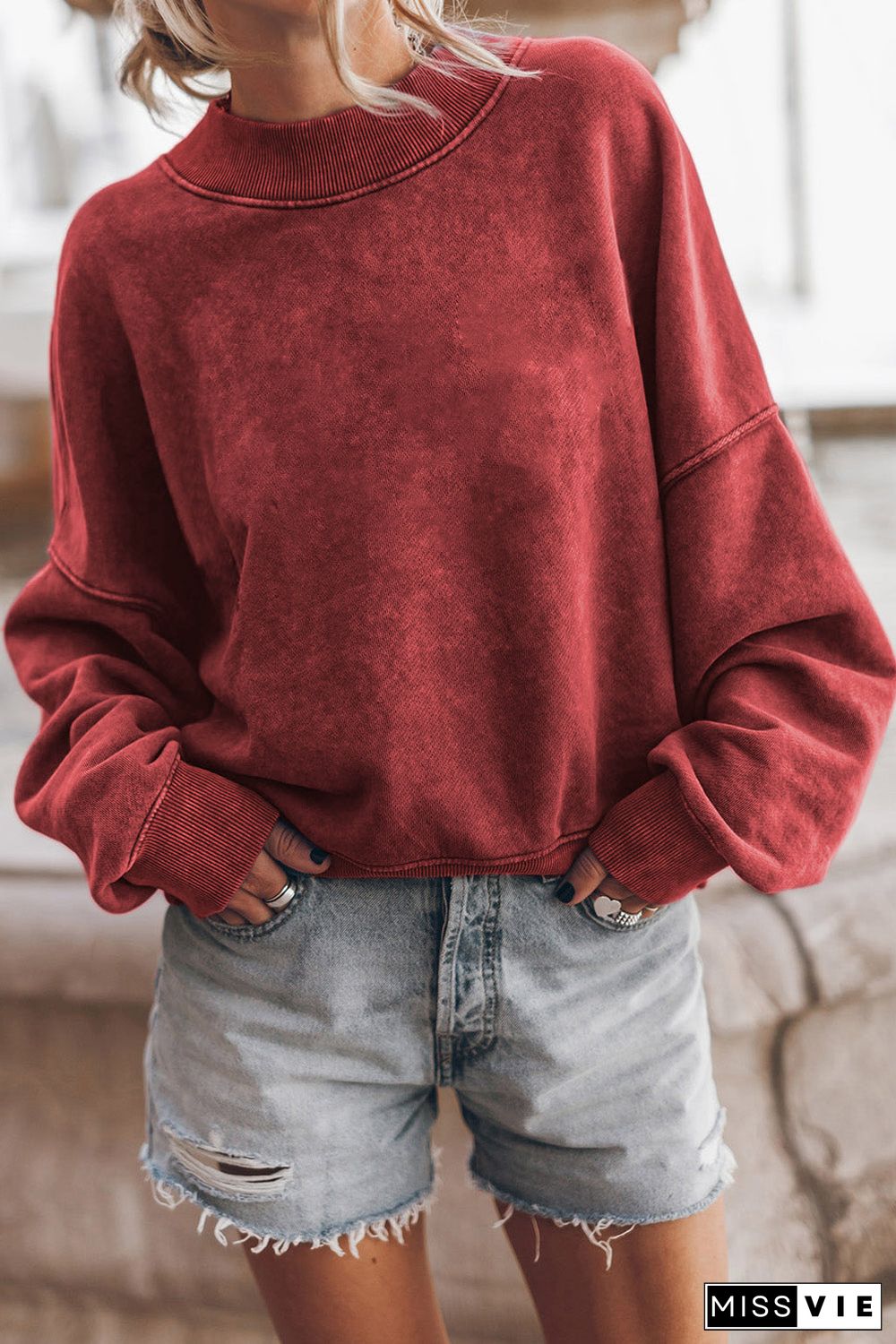 Drop Shoulder Crew Neck Pullover Sweatshirt