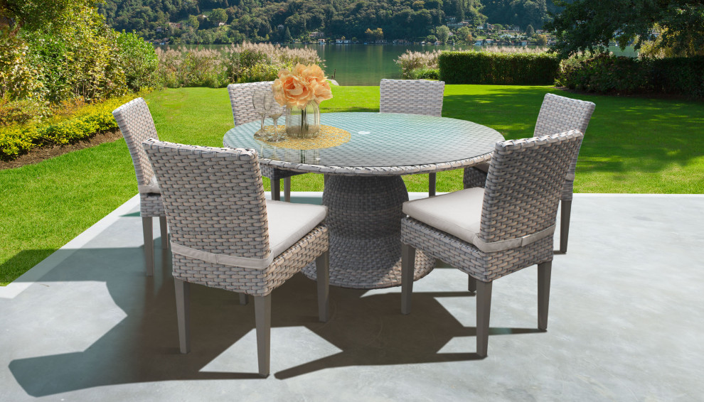 Monterey 60 quotOutdoor Patio Dining Table with 6 Armless Chairs Aruba   Tropical   Outdoor Dining Sets   by TKClassics  Houzz