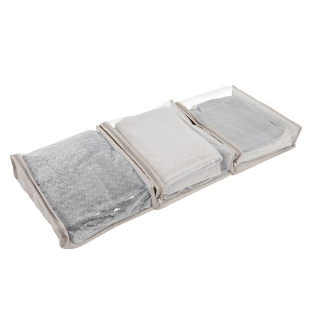 Household Essentials Set Of 3 Under Bed Zippered Sweater Storage Bags With Clear Vision Panel Silver