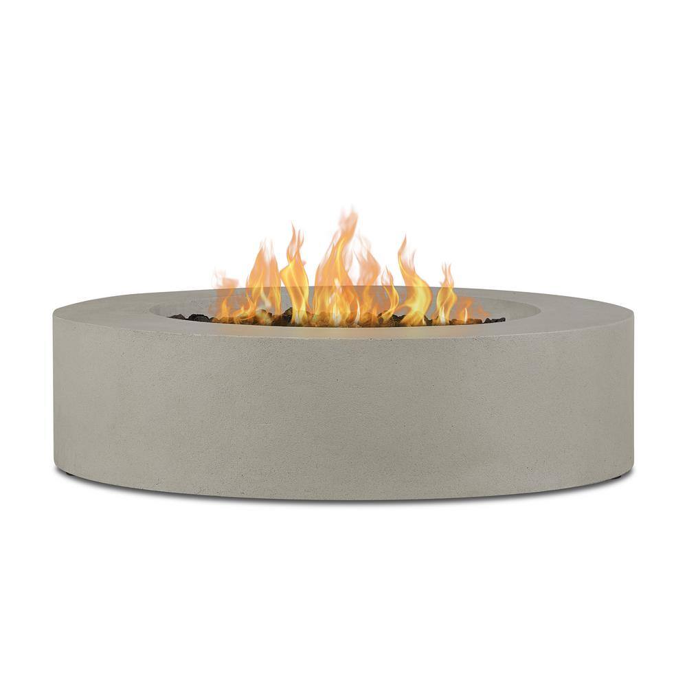 JENSEN CO Brookhurst 43 in. W X 13 in. H Round Outdoor GFRC Liquid Propane Fire Pit in Flint with Lava Rocks 1593LP-FLNT