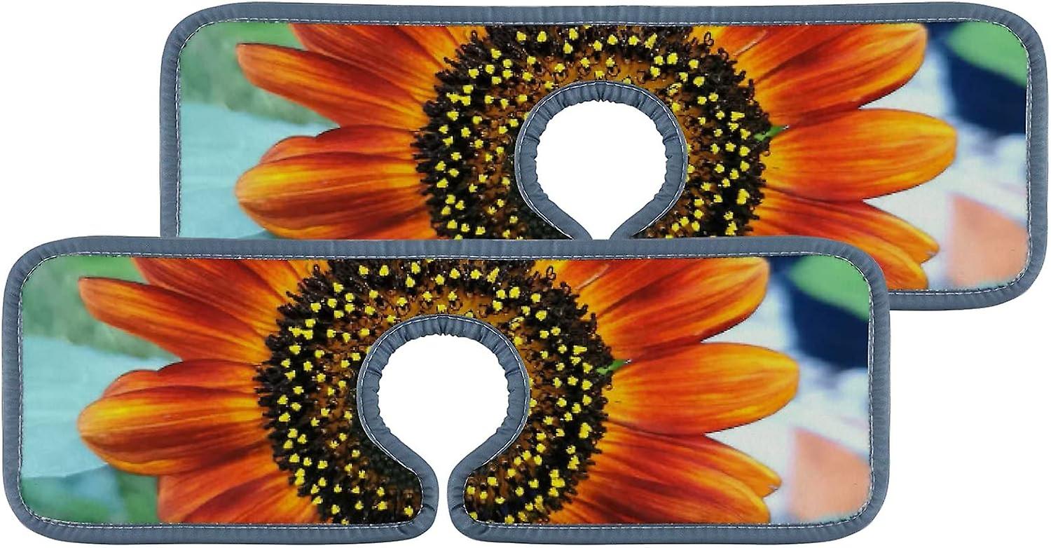 Faucet Absorbent Mat 2pcs Brushed Strokes Summer Fruits Orange And Leaves Washable Counter Drying Pads