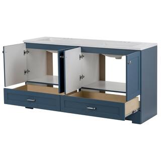 Glacier Bay Lancaster 60.25 in. W x 18.75 in. D Shaker Bath Vanity in Admiral Blue with White Cultured Marble Top B60X20331