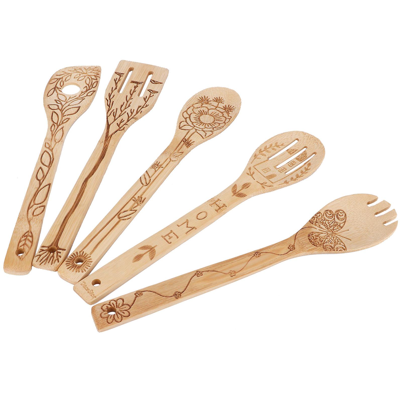 5pcs/set Shovel Spatula Spoon Kit Carving Bamboo Cooking Utensils Cookware Kitchen Supply