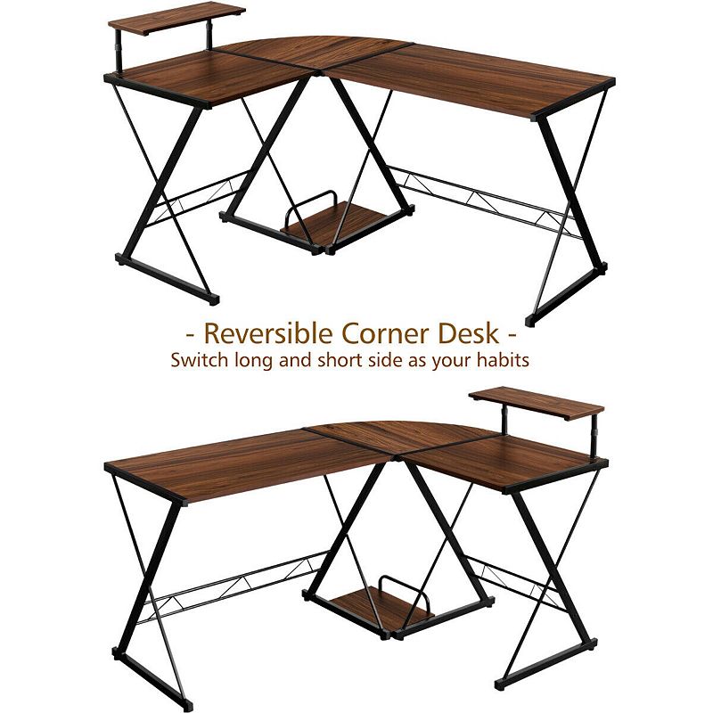 L-Shaped Desk Reversible Corner Computer Desk with Movable Shelf and CPU Stand