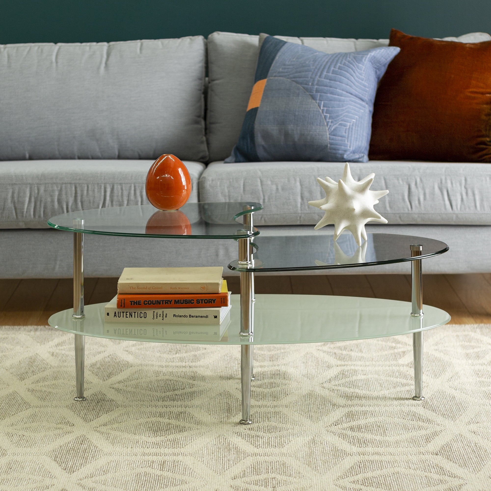 Walker Edison Mid-Century Modern 2-Tier Glass Coffee Table