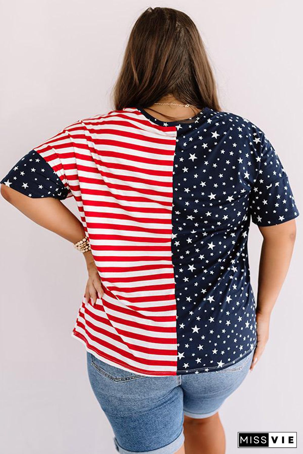 Plus Size Stripes and Stars Flag Print Patriotic Top