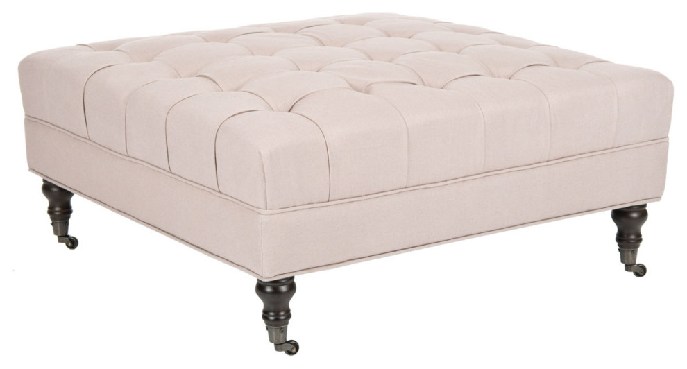 Alyssa Cocktail Tufted Ottoman Taupe   Traditional   Footstools And Ottomans   by Peachtree Fine Furniture  Houzz