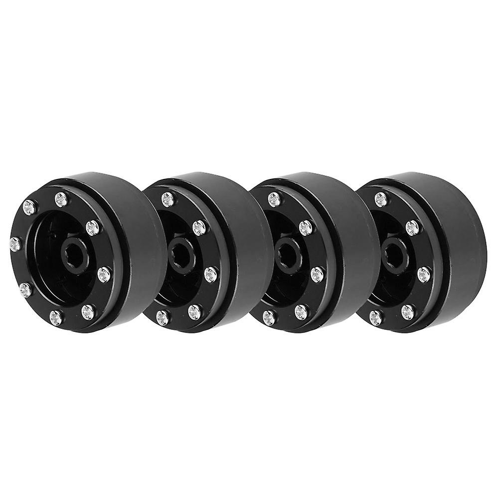 4pcs Rc Car Aluminium Alloy Beadlock Wheel Rim Hubs For Wpl 1/16 Rc Military Truck(black+black)