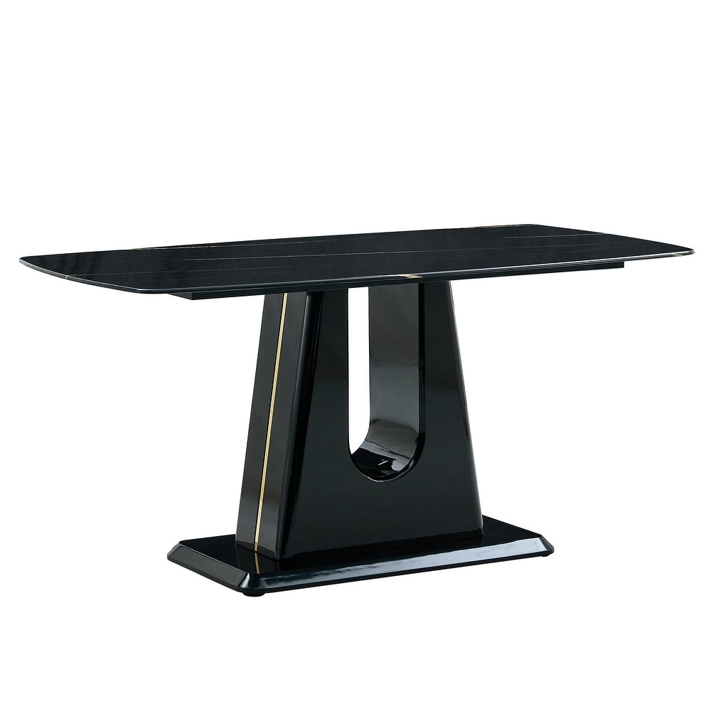 marble tabletop dining table with U shaped MDF legs