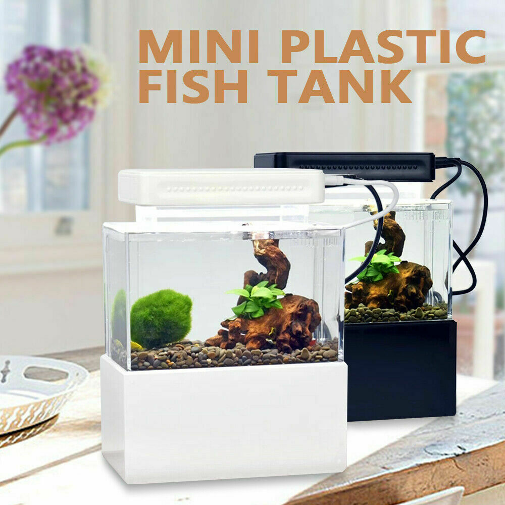 OUKANING Aquarium Starter Fish Tank Mini Fish Tank Aquarium Kit Mini Desktop Aquarium with Water Filtration LED Lamp Decoration