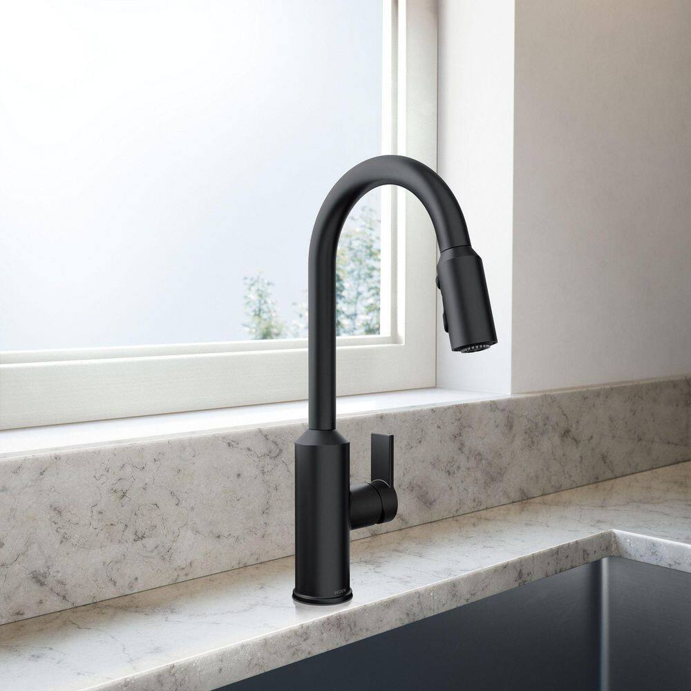 MOEN Meena Single-Handle Pull-Down Sprayer Kitchen Faucet with Power Clean and Reflex in Matte Black 87270BL