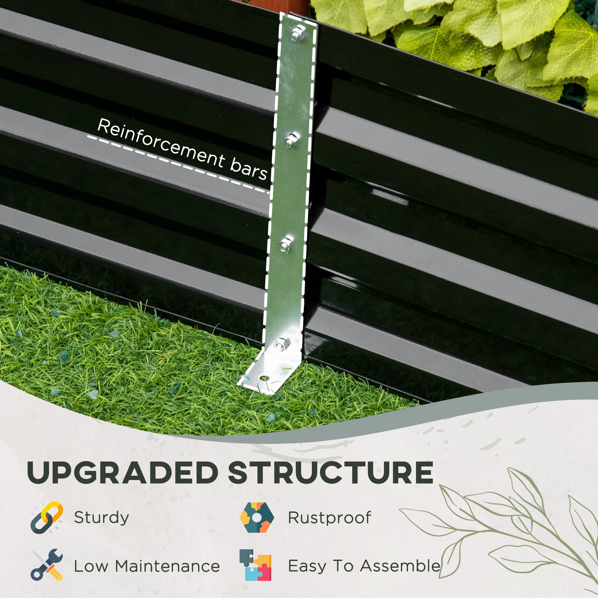 Outsunny Raised Garden Bed, Galvanized Elevated Planter Box with 2 Customizable Trellis Tomato Cages, Reinforced Rods, Elevated & Metal for Climbing Vines, 5.9' x 3' x 1', Black