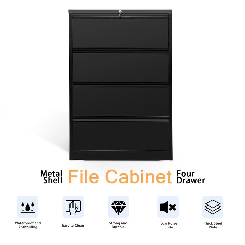 Hephastu 28.25 in. W x 52 in. H x 17.7 in. D Garage Storage Freestanding Cabinet with 4 Drawer Lateral File Cabinet in Black HD-4DB001