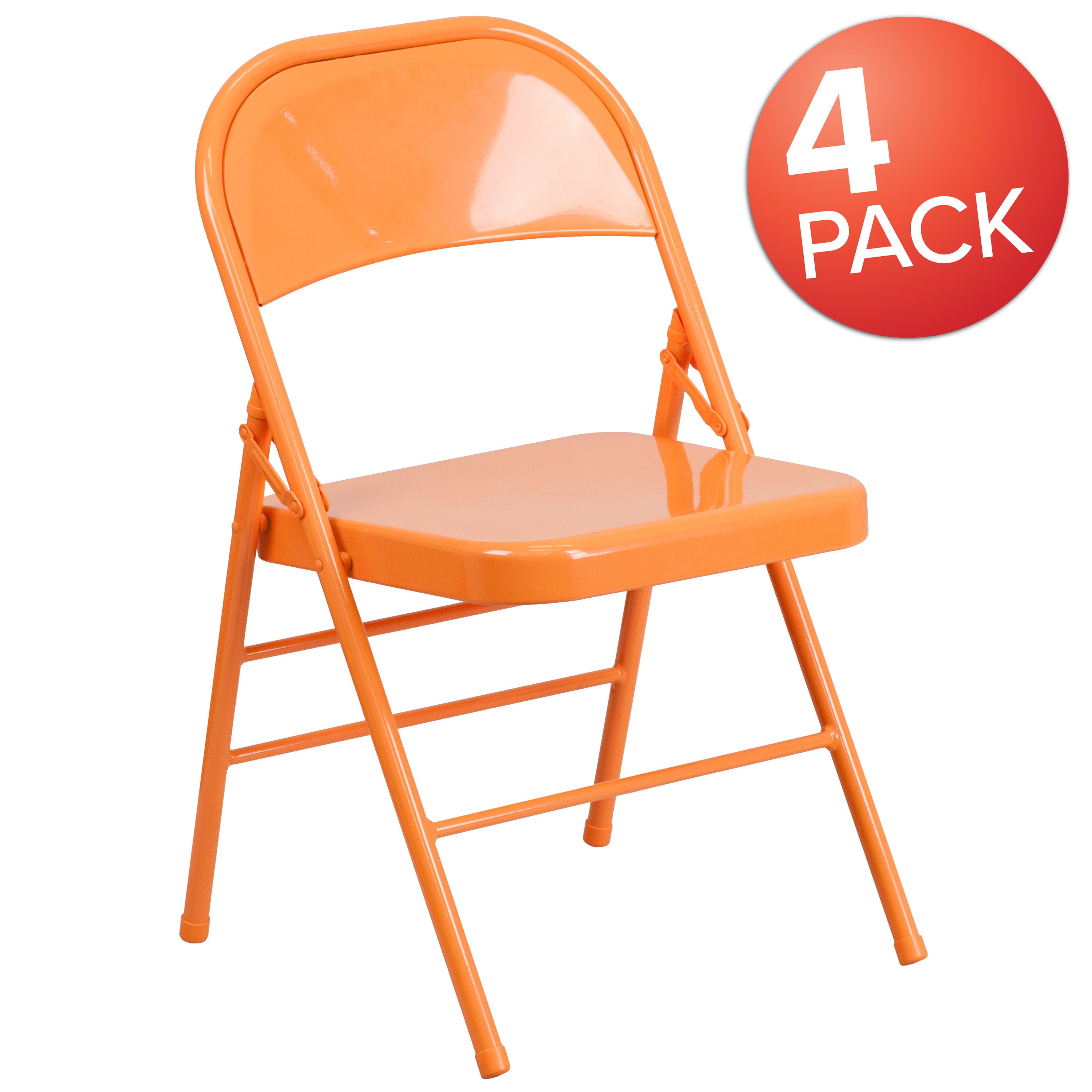 Flash Furniture 4 Pack HERCULES COLORBURST Series Orange Marmalade Triple Braced & Double Hinged Metal Folding Chair