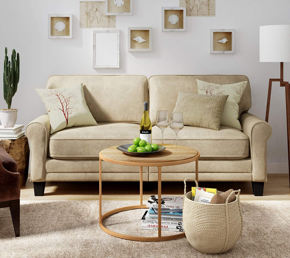 Traditional Sofa  Cushioned Seat With Pillowed Back  ampRounded Arms   Transitional   Sofas   by Decor Love  Houzz