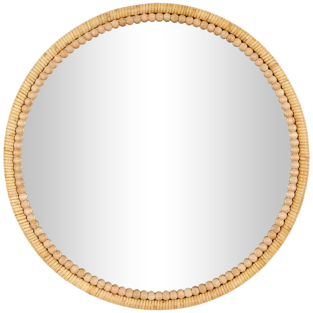 Brown Bamboo Wrapped Wall Mirror with Beaded Frame