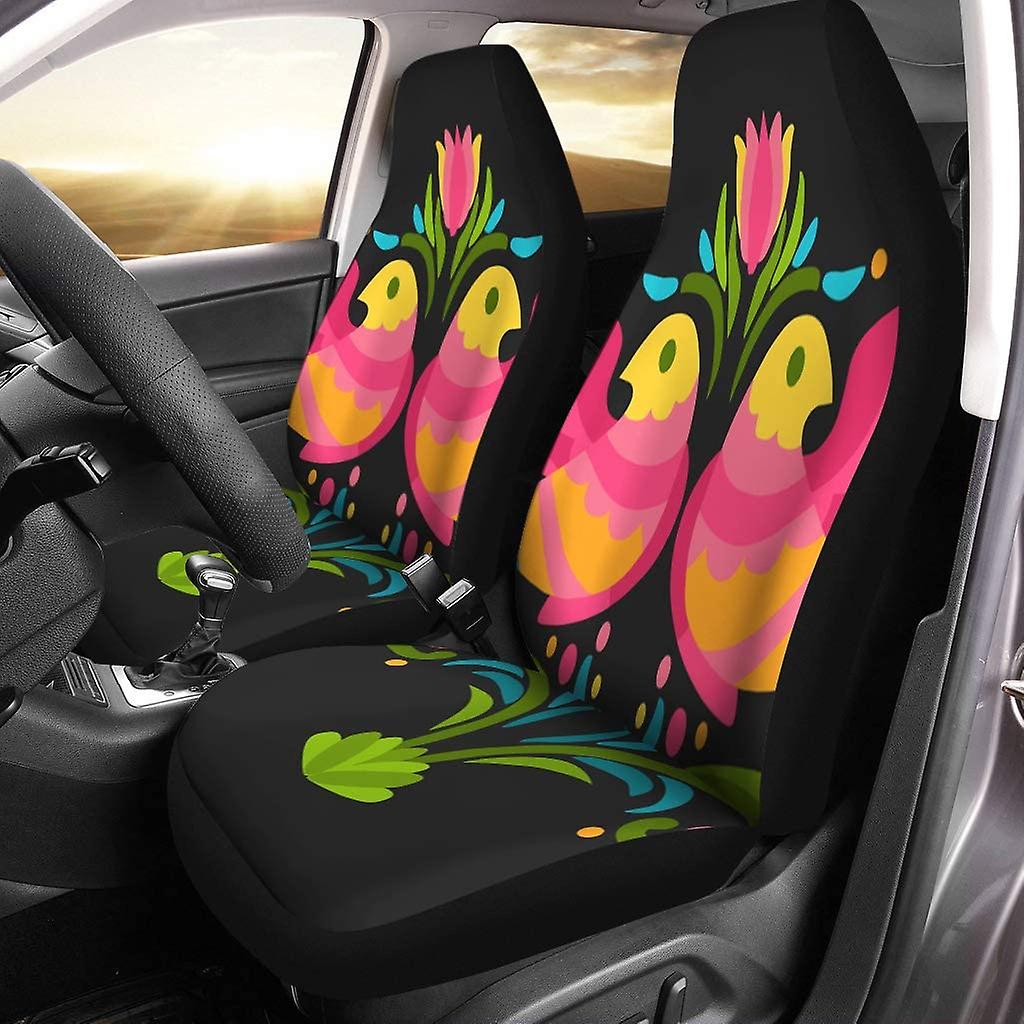 Set Of 2 Car Seat Covers Flower， Leaf Bird Universal Auto Front Seats Protector Fits For Car，suv Sedan，truck