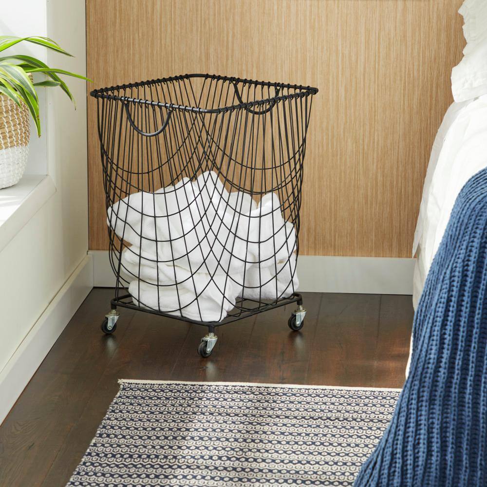 CosmoLiving by Cosmopolitan Black Deep Set Metal Mesh Laundry Basket Storage Cart with Wheels and Handles 29021