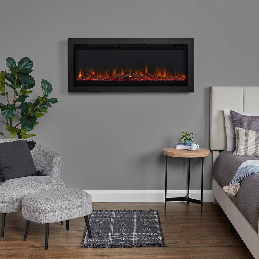 Real Flame 49 in. Wall-Mount Recessed Electric Fireplace Insert in Black 5555