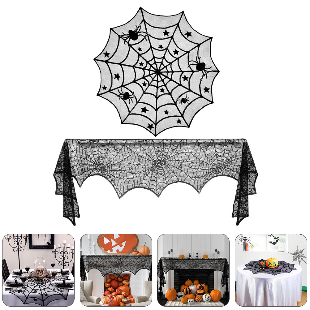 Frcolor Table Cover Party Holiday Lace Tablecloth Scarves Runner Linen Topper Scarf Home Kitchen Tablecloth Cover Spider Cobweb