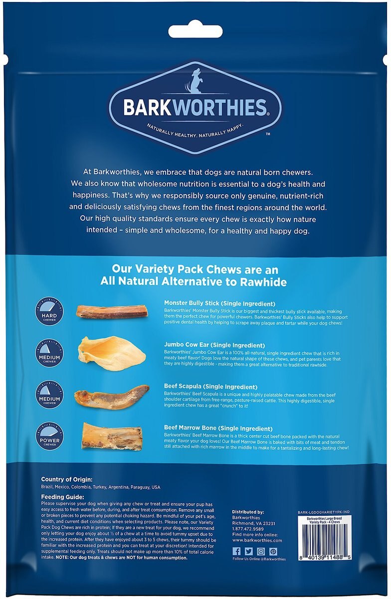 Barkworthies Large Breed Variety Pack Natural Dog Chews